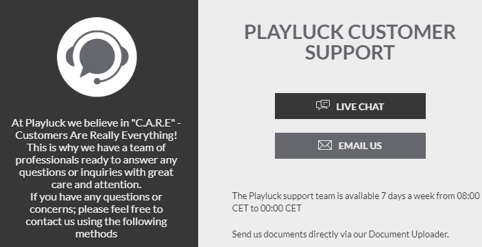 playluck casino support