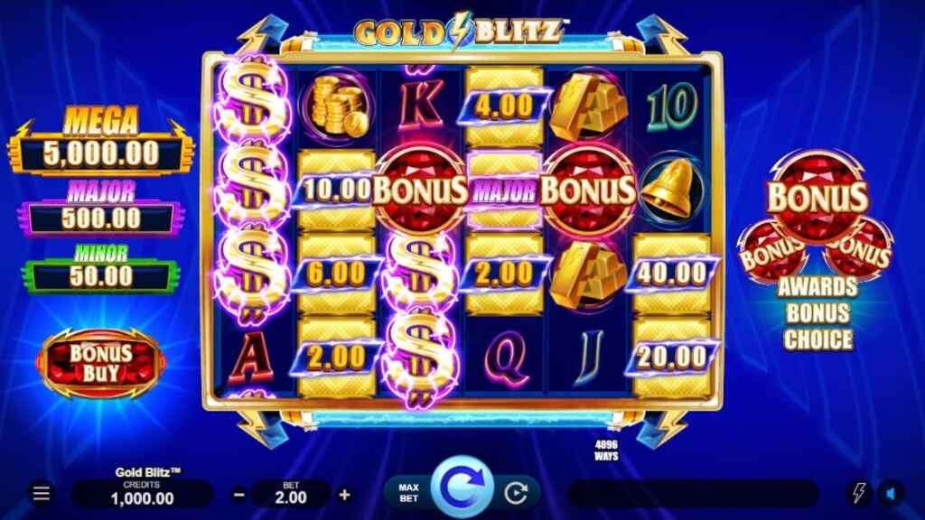 Graphic shows the jackpot reels of Gold Blitz slot.