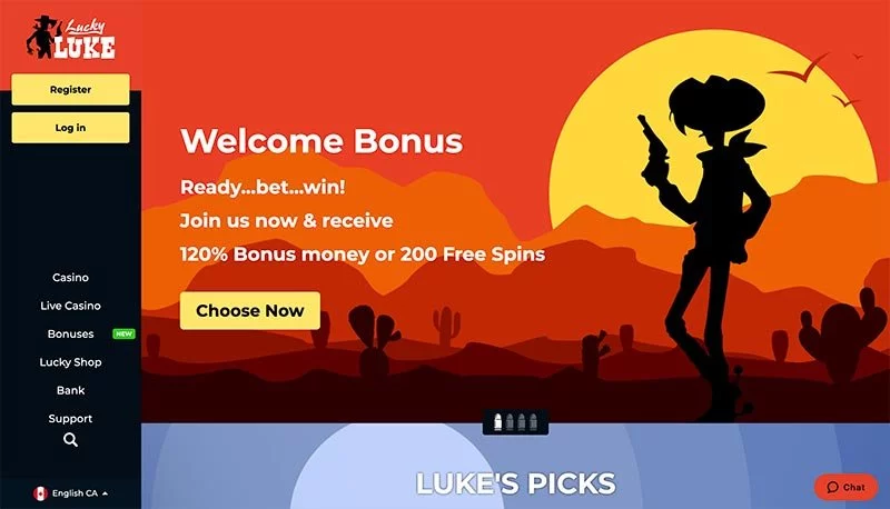 Lucky Luke Casino Homepage interface