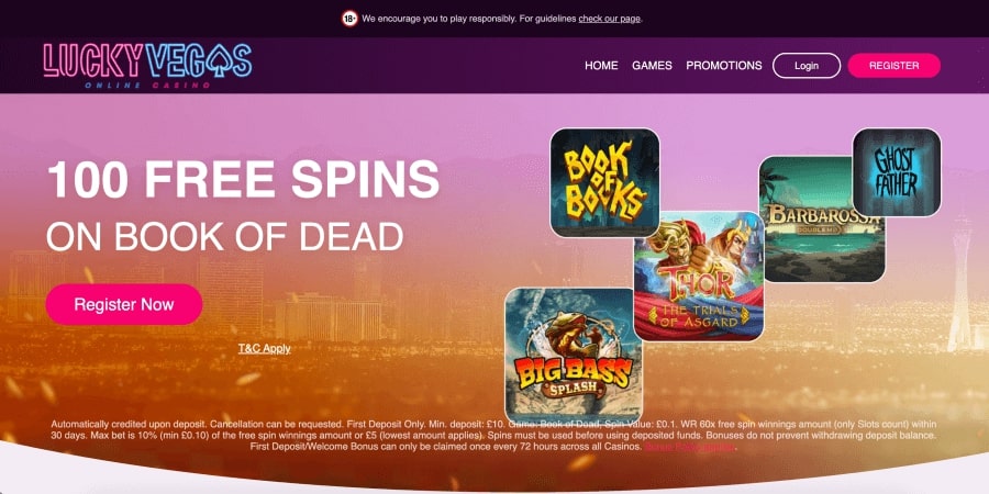 Lucky Vegas Welcome Bonus: 100 Free Spins on Book of Dead